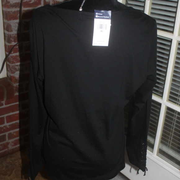 CHAPS Black Top Laced Long Sleeve Stretch Round Neck Size XL NEW with tags - Picture 3 of 7